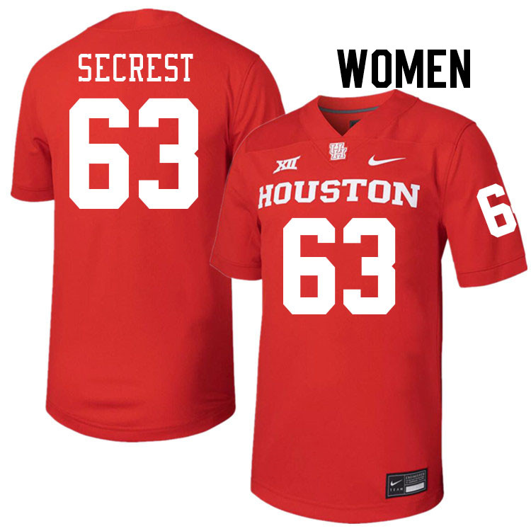 Women #63 Sam Secrest Houston Cougars College Football Jerseys Stitched-Red